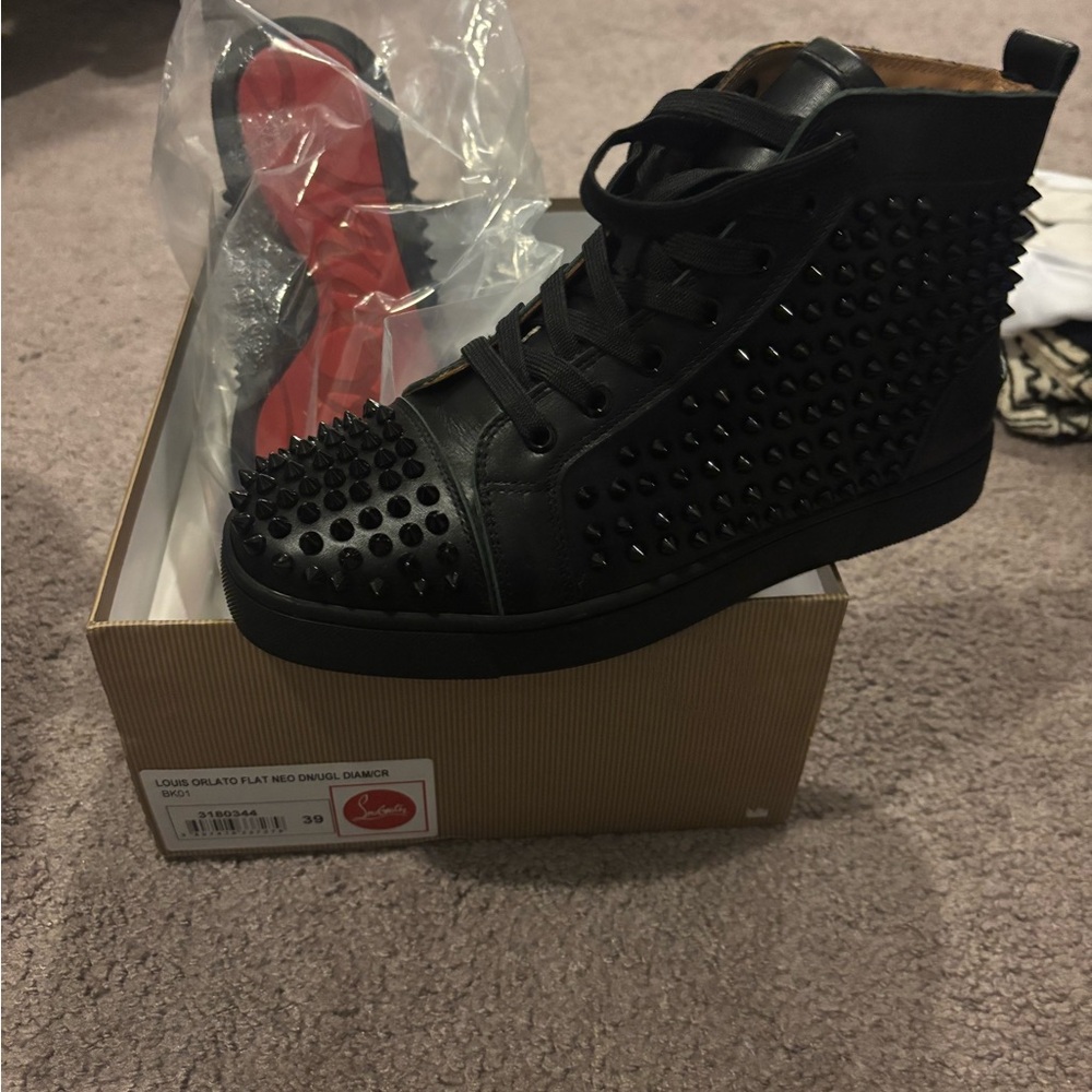 Christian Louboutin Replica Black Spiked Sneakers with Red Sole